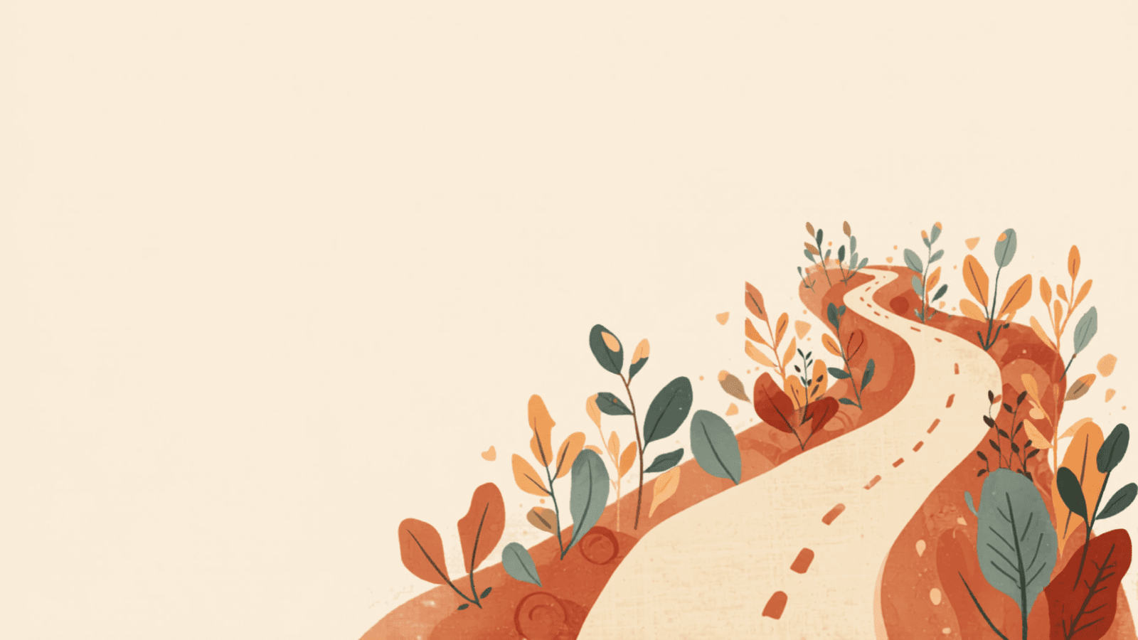 Warm illustration of a winding path through painted botanical shapes